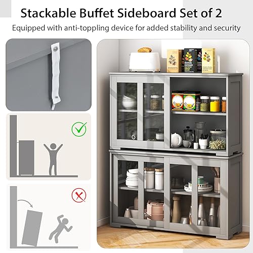 Vista 50 de Costzon - Aparador de almacenamiento para cocina, gabinete apilable antiguo para el hogar armario de bufé para el comedor