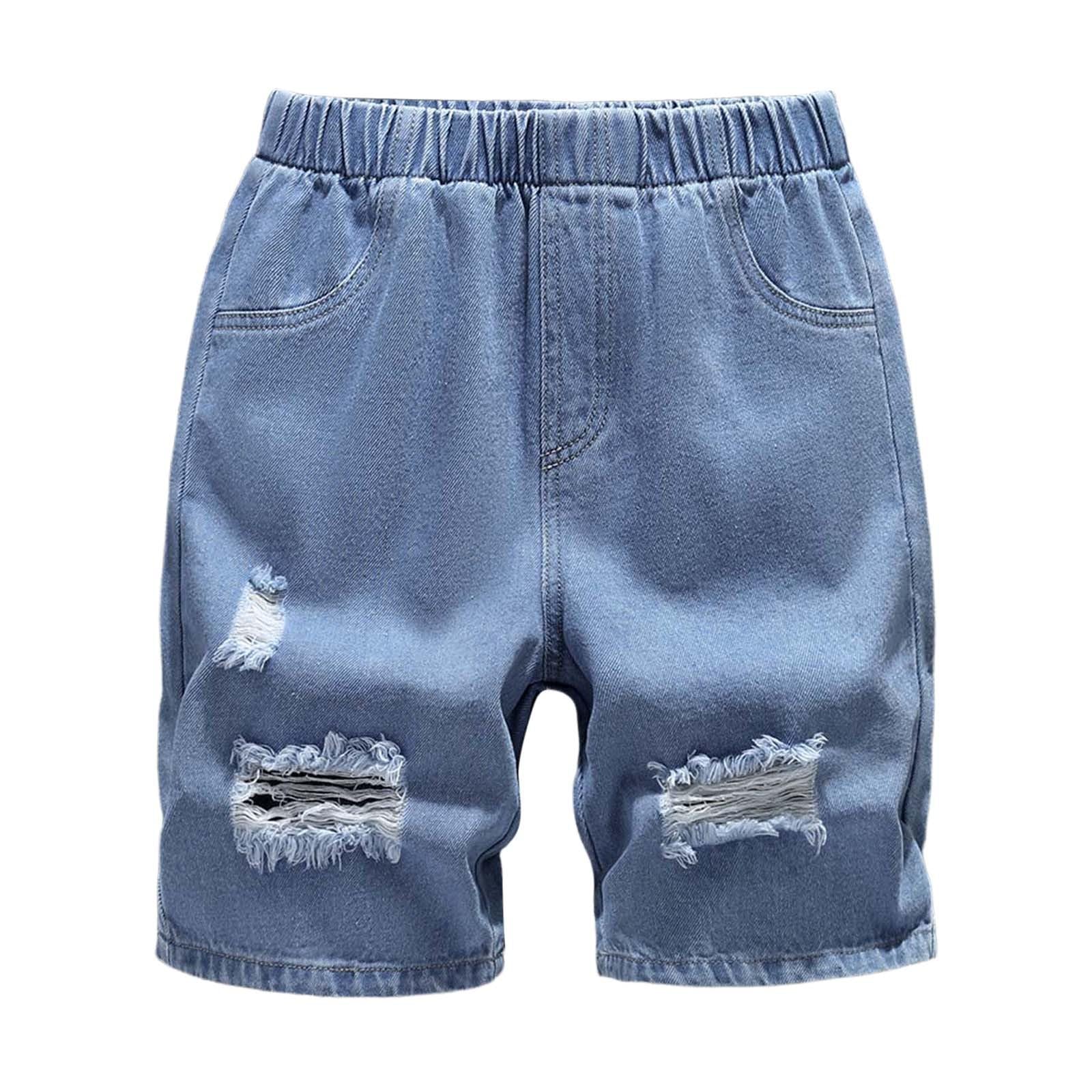Kurze Baggy Jeans Jungs - Shorts Jungen, Jogginghose Kinder, LäSsige, Lockere Shorts - Jeans für Jungen Mit Weitem Bein Und Taschen geeignet für Reisen Im Freien Und Zum TäGlichen Tragen.