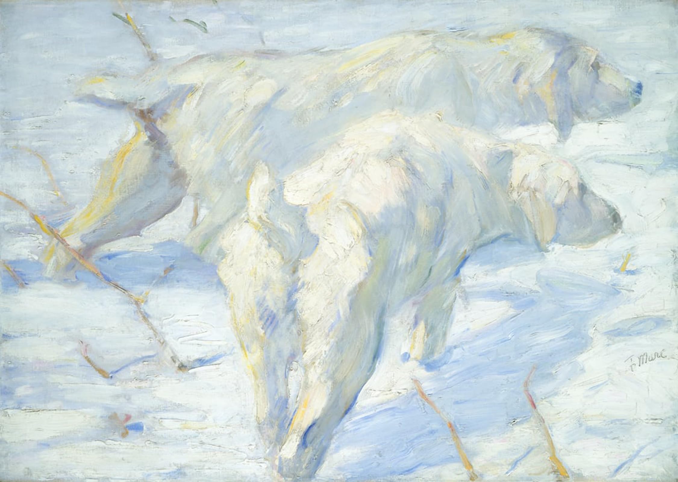 ARTXLXXBN Famous Painting Art Wall Decor Abstract Art Picture Siberian Dogs in the Snow by Marc Animal Pictures for Home Decor 60x90cm