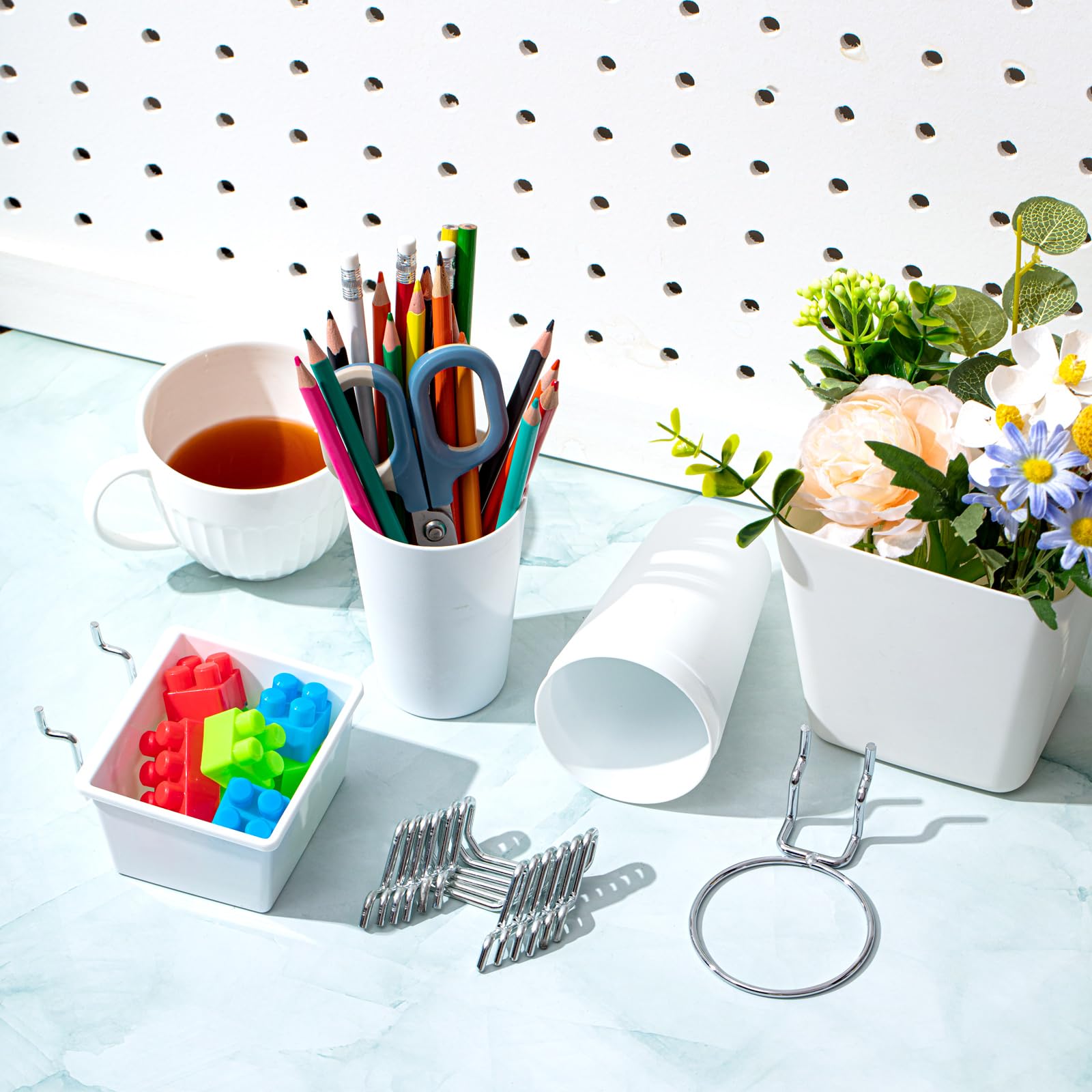 Jinei Stecktafel-Organizer Set, Weiß, 12 Stück, Kunststoff und Metall, für Garage, Werkstatt, Büro