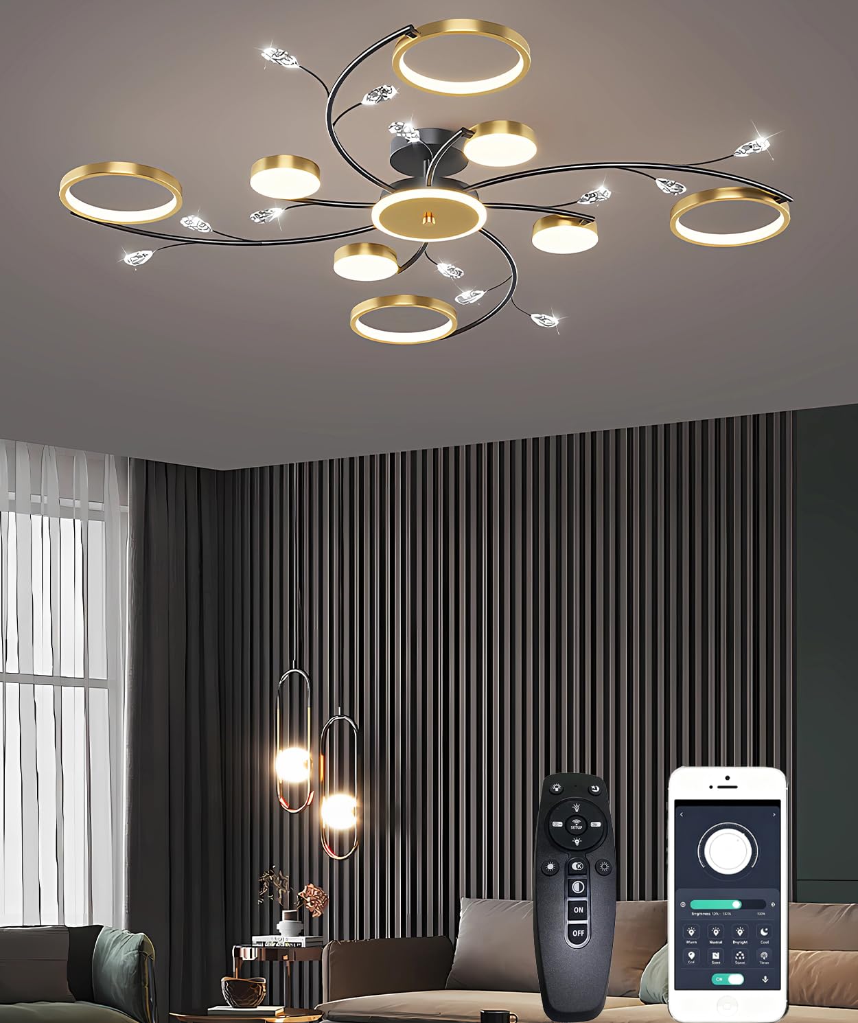 LED dimmbare Moderne Kronleuchter mit Fernbedienung einstellbar 3000K-6000K 90W Multi Kopf Deckenleuchte für Wohn-Schlafzimmer-Essen Energieeinsparung Warm Cool White