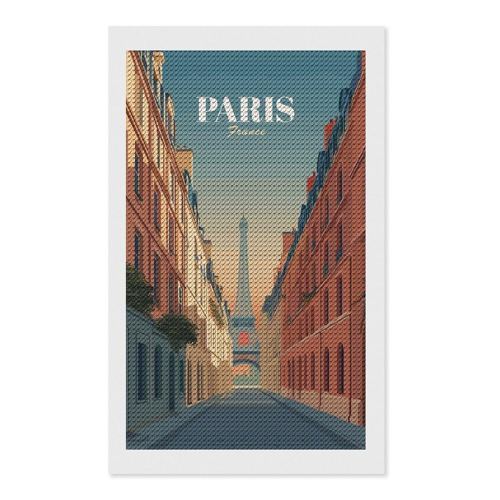 Junmoney Paris Street Scene with Eiffel Tower Diamond Art Canvas 12"x20", for Adults, Pleasing Wall Art Project, Modern Decor, Gift Idea, Nice Detail and Sparkle