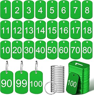 100 Pcs Aluminum Number Tags with Key Rings Number 1-100 Metal Key Tags for Identification Hotel Dormitory House Lockers(Green,Rectangular)