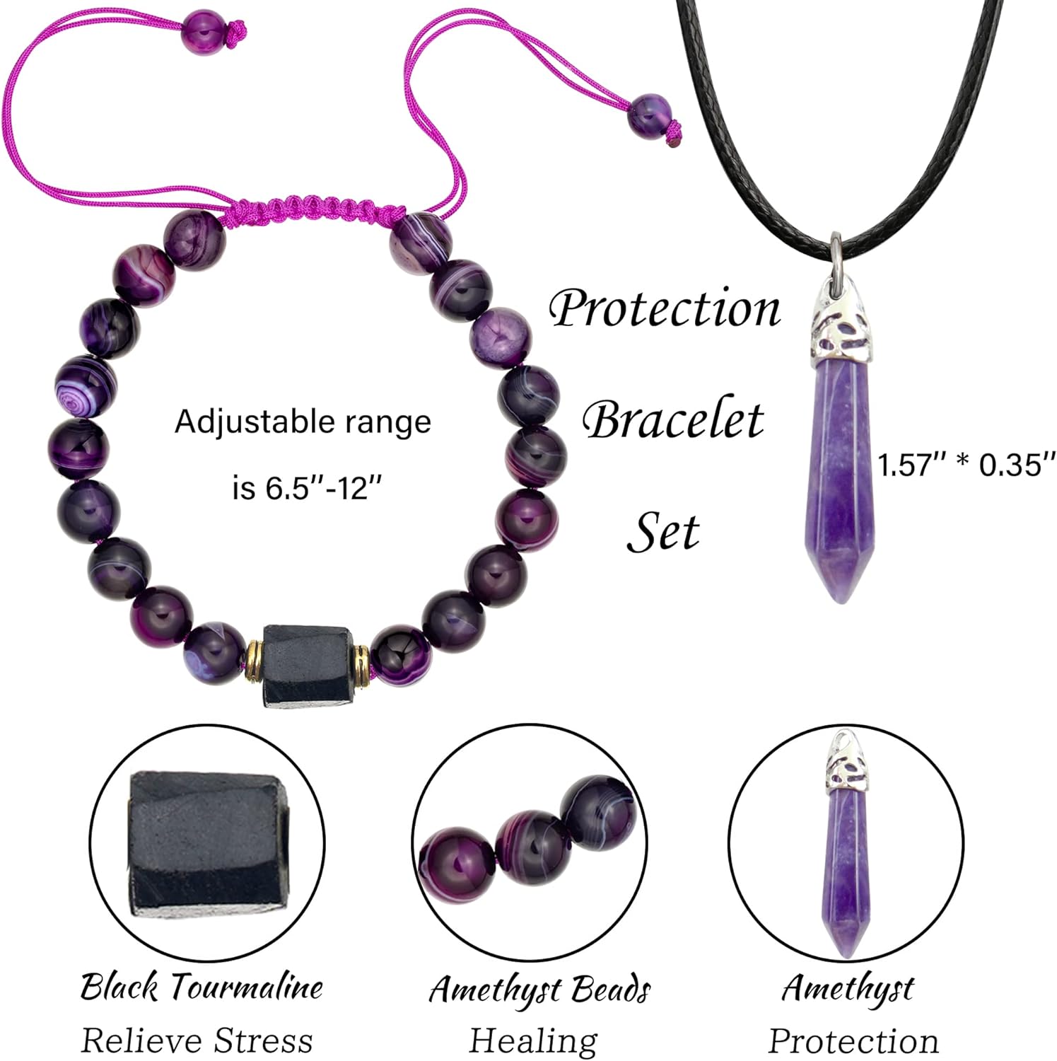 LINY Triple Protection Bracelet - Natural Stone Beads Healing Energy Bracelet Adjustable Braid Rope Tourmaline Bracelet for Women Men - Image 4