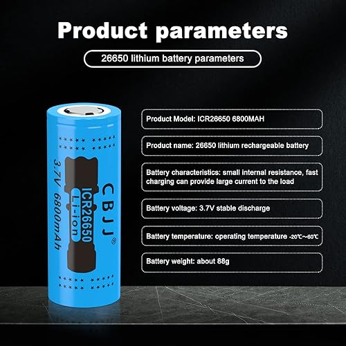 Miniatura 4 de Batería de 3.7 V 26650 6800 mAh 26650 Batería Recageable Batería plana Top 26650 Baterías para linternas, paquete de 4