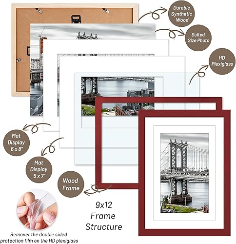 Miniatura 4 de Portarretratos de madera maciza de 11 x 14 pulgadas, fotos de 9 x 12 o 8 x 10 pulgadas con paspartú o marco de 11 x 14 pulgadas sin paspartú, marco