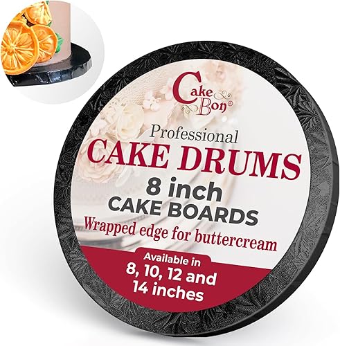 Cakebon Tablas para tartas, resistentes tambores de 12 de grosor, bordes profesionales totalmente envueltos de 8 pulgadas, color negro, paquete de 3