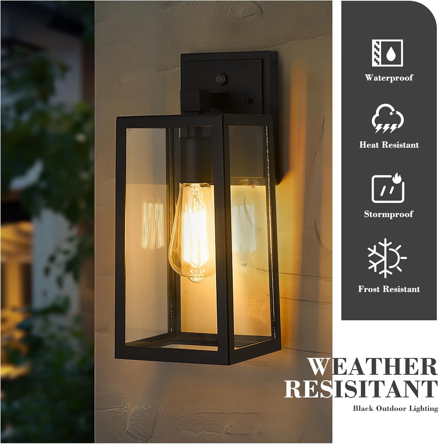 Emliviar Outdoor Wall Lantern, 13.8 Inch 1-Light Exterior Porch Light in Black Finish with Clear Glass, WE212B BK