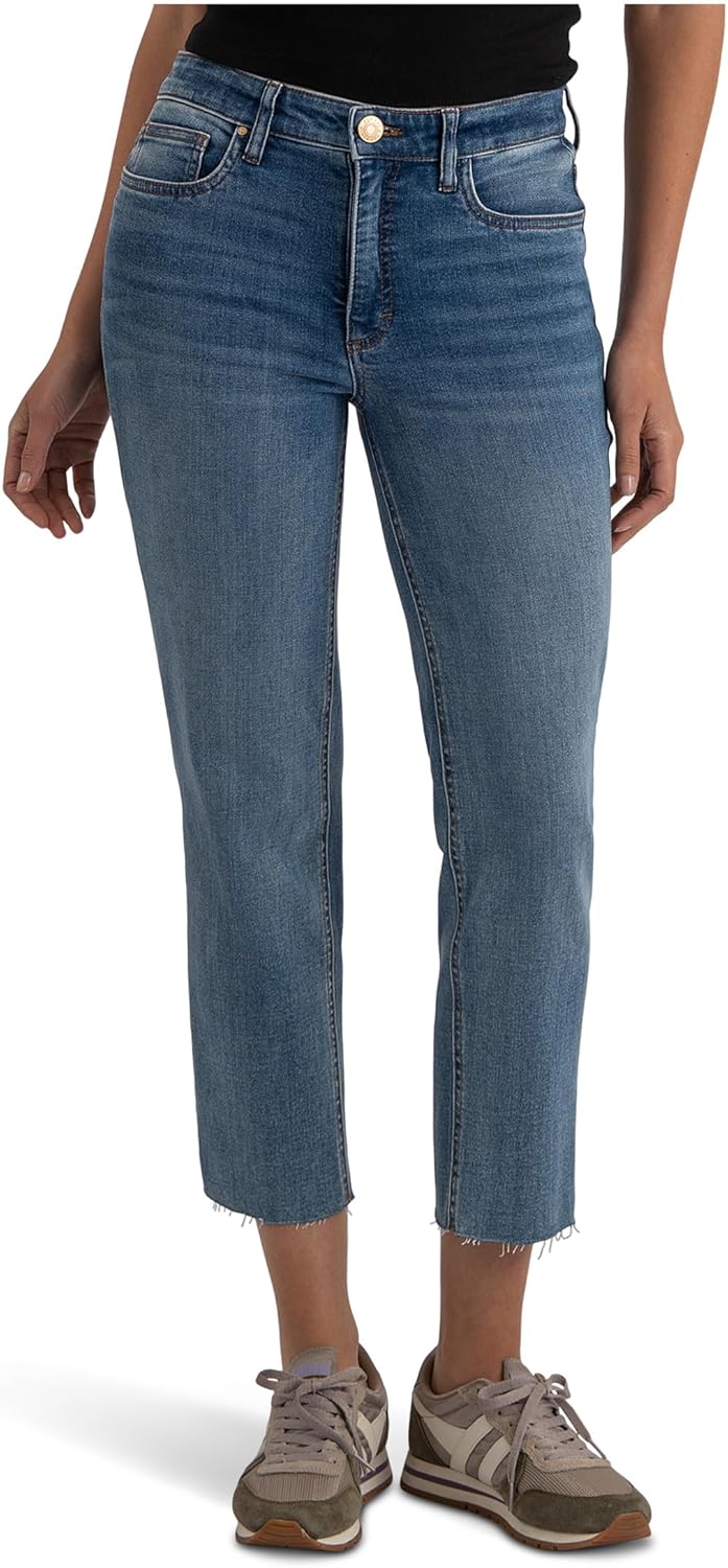 KUT from the Kloth Petite Rachael High-Rise Fab Ab Mom Raw Hem