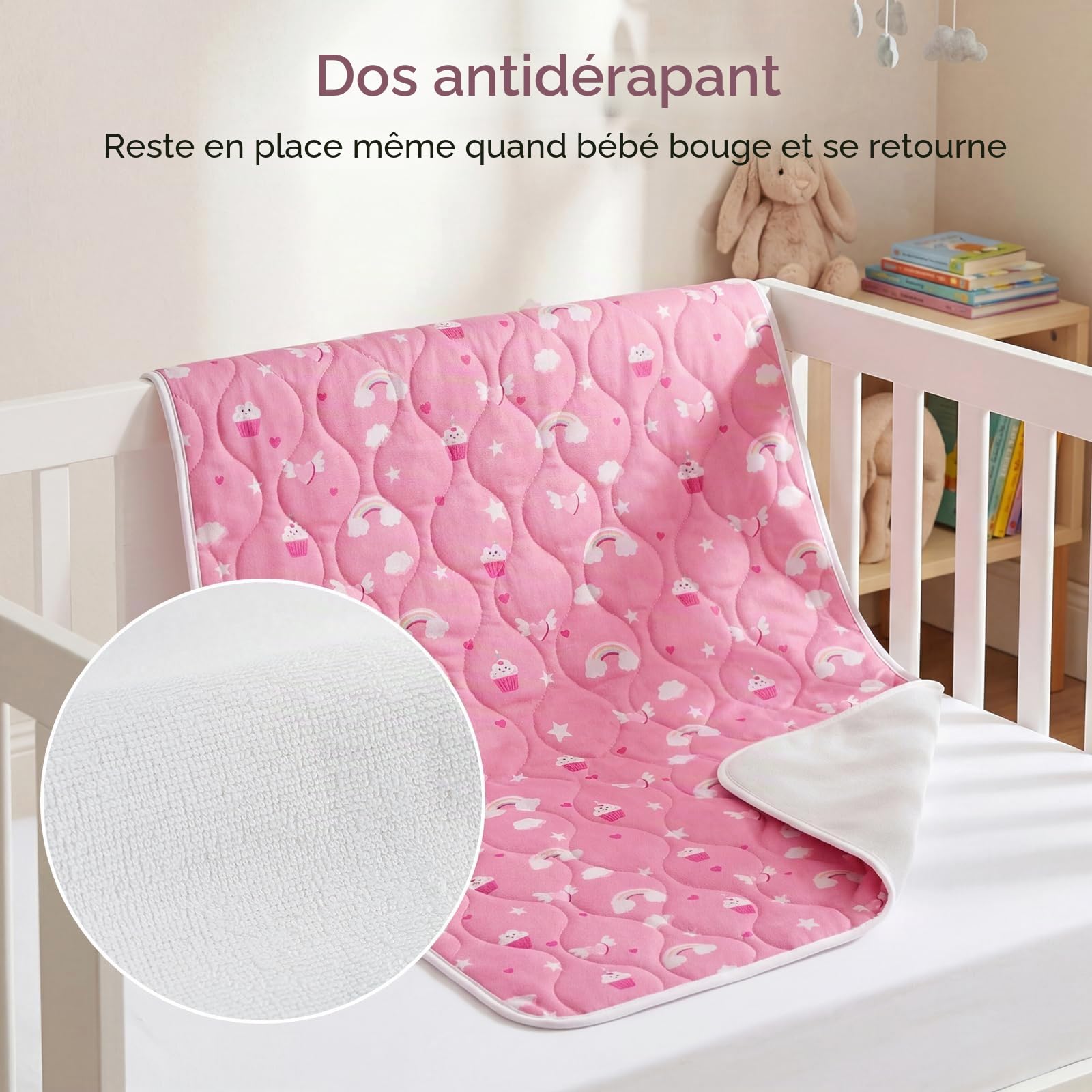 Alèse Protège Matelas Lavable 90x75 cm Lot de 2 Couvre-Matelas Imperméable Bébé & Enfant-Absorbant, Respirant, Anti-Fuite pour Lit, Incontinence, Sueur et Liquides Licorne Rose