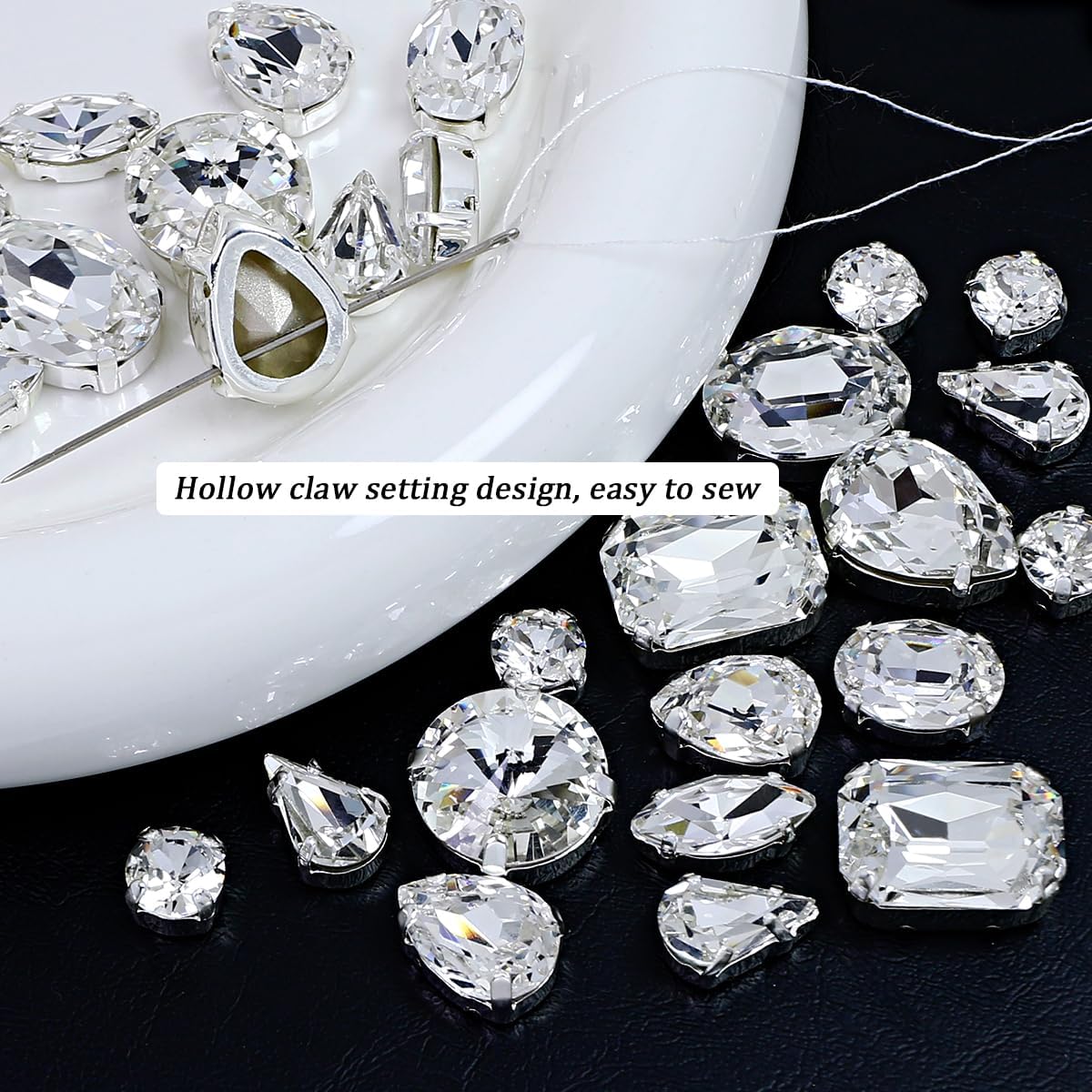 DONGZHOU Sew on Rhinestones Fancy Stone Crystals Sew On Glass Rhinestone Metal Claw Setting Sewing Rhinestone Crystal Glass gems for Jewelry Making, Clothes, Garments, Dress, Earring, Belt and Shoes
