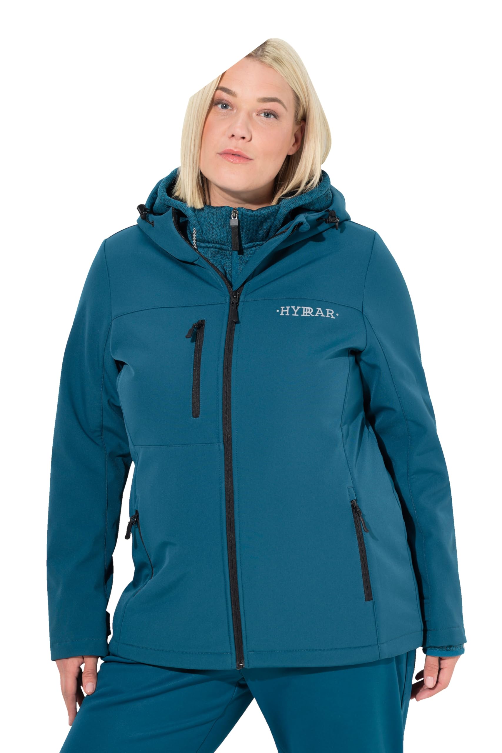 Ulla Popken Damen große Größen Übergrößen Plus Size HYPRAR Softshelljacke, wasserabweisend, Stretch, Reflektor 834656