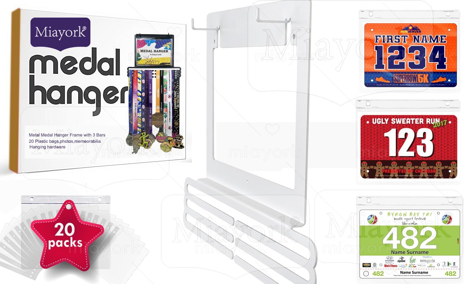 Bib Race Medal Holder Display Hanger Rack for More Medals-Sports Medal Hanger and Ribbon Display Holder Rack with Easy Hanging Bars,Soccer Medal Hanger Display