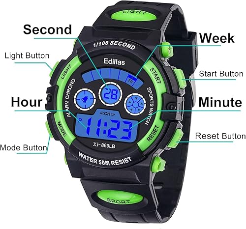 Miniatura 5 de Edillas Relojes digitales para niños, 7 colores, luces LED, 164.0 ft, impermeables, para niños, estudiantes, adolescentes, deportes al aire libre,