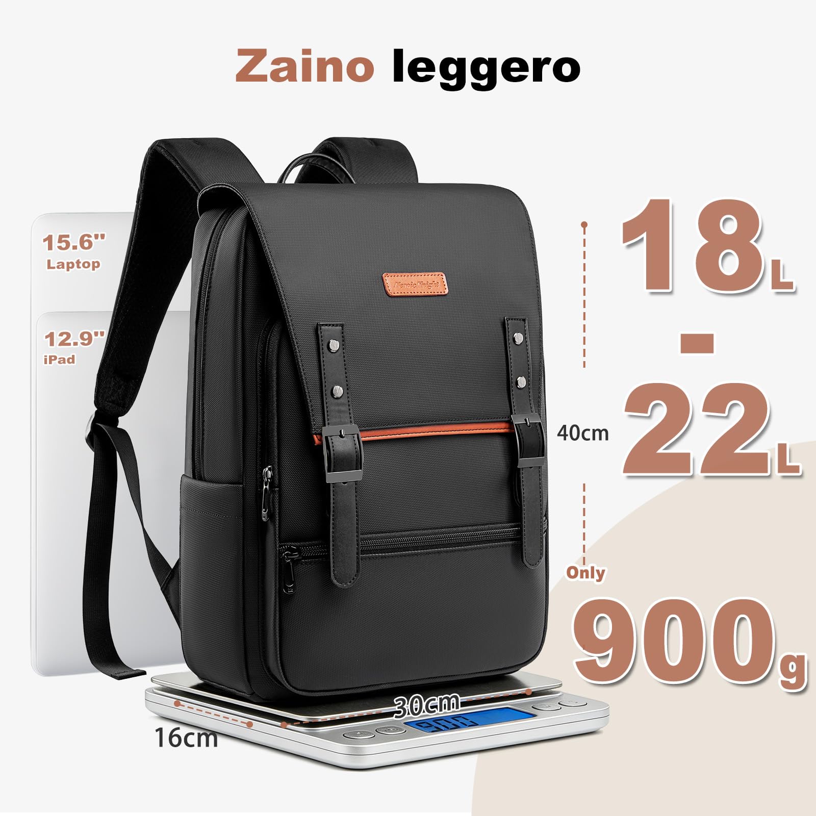 hk Zaino Vintage Uomo Donna Porta PC 15,6 Pollici | Zaino Laptop Impermeabile con Patta Magnetica, Zaino Antifurto Casual Leggero per Lavoro Università Viaggio Business, Nero