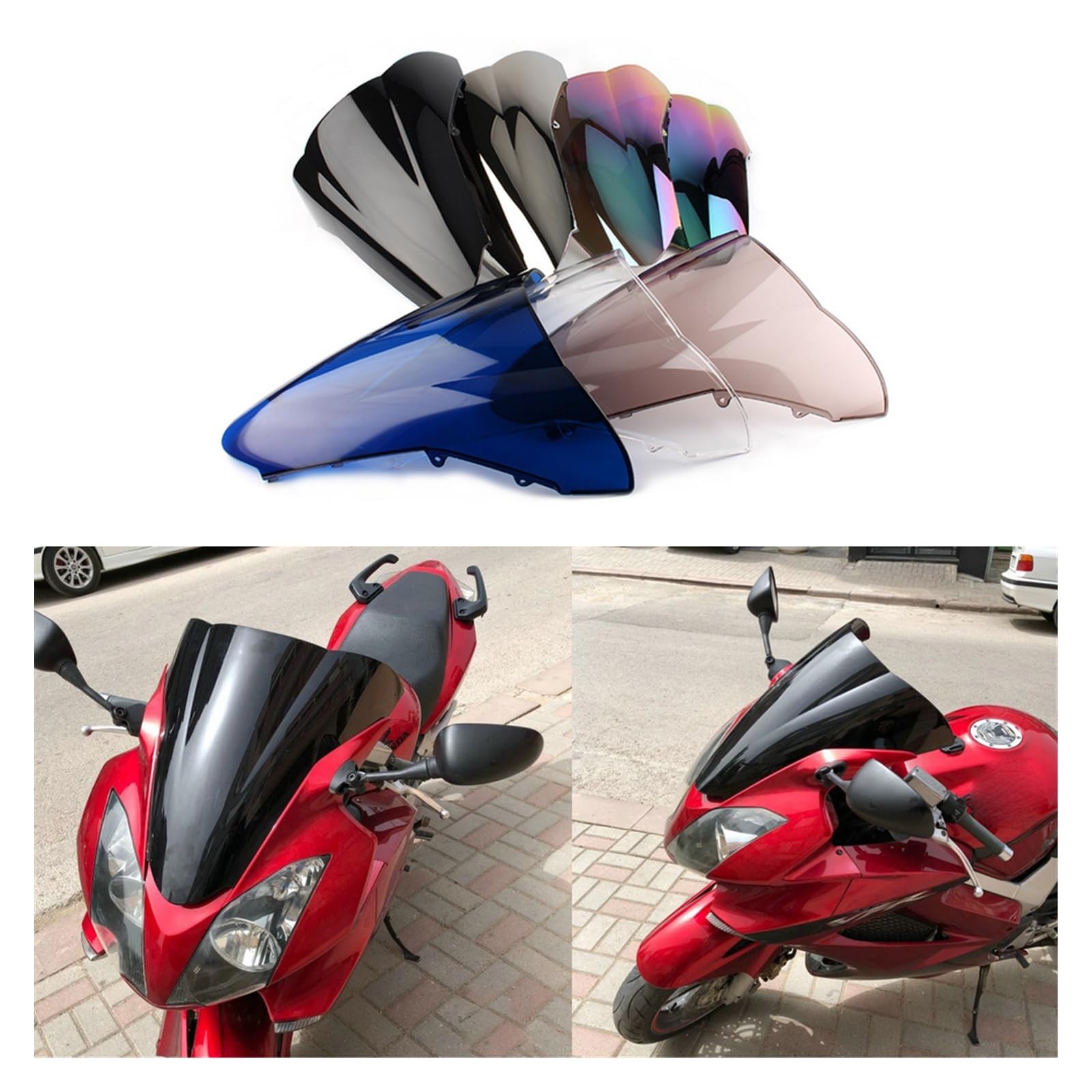 Parabrisas para VFR800 para VFR 800 2002-2012 Parabrisas Doble Burbuja Accesorios Deflectores Carenado Motocicleta Parabrisas Motocicleta carenado (Color : Negro)