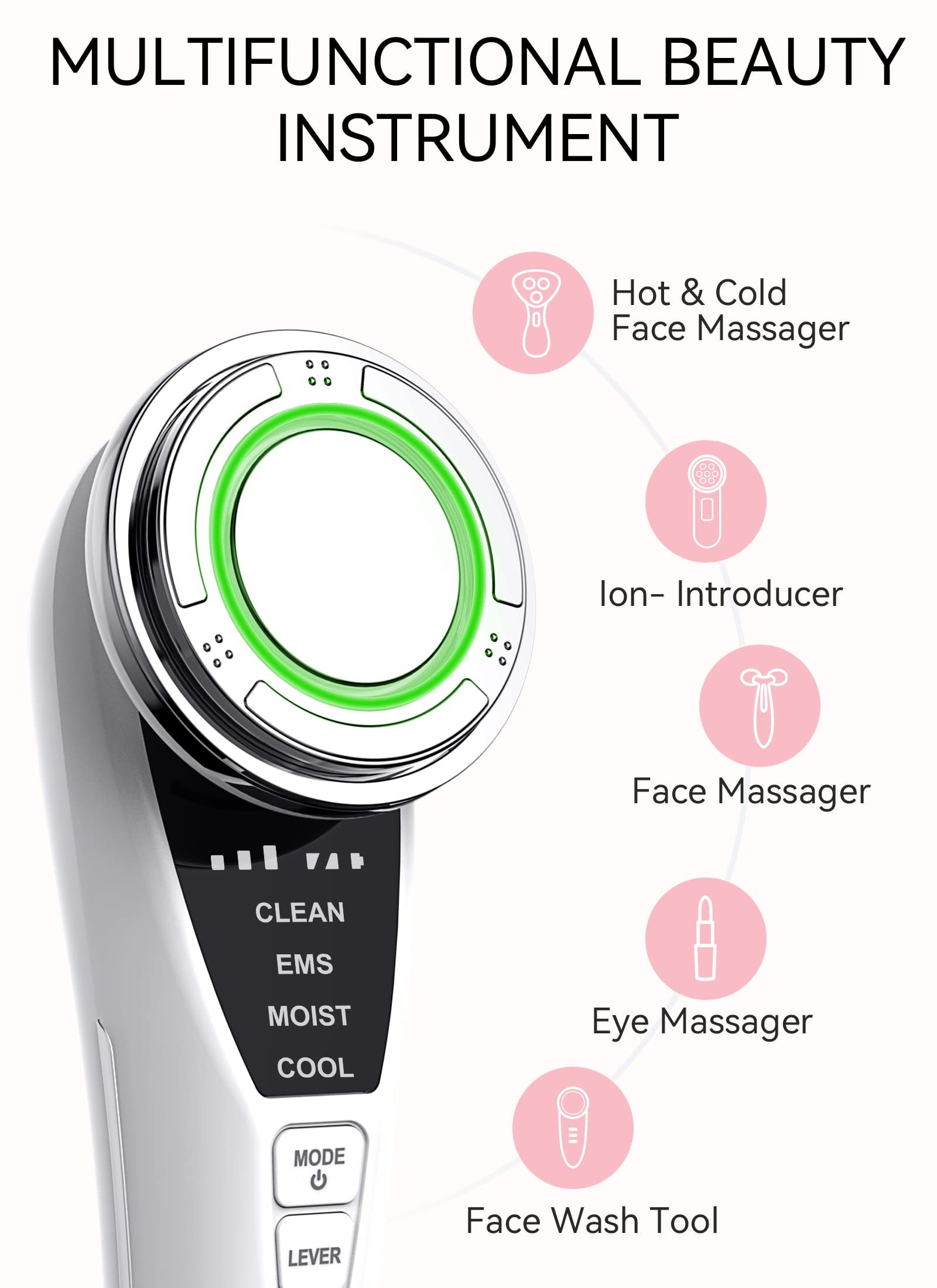 ANLAN Masajeador Facial para Antiarrugas y Reafirmante, 5EN1 Maquina Estetica Antienvejecimiento, Cuidado Facial, Antiflacidez Cara y Cuello, Limpieza profunda, con algodón