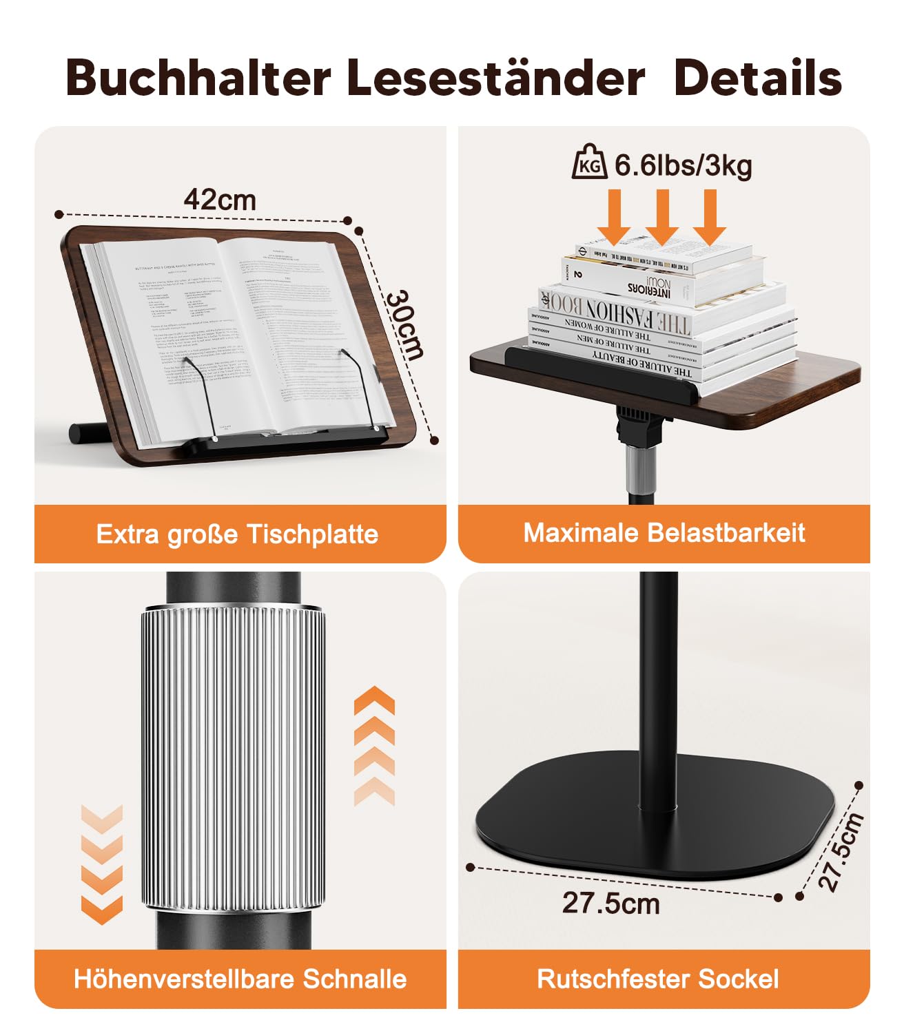 2 in 1 Buchständer Book Stand Höhenverstellbarer Buchhalter für Boden/Tisch mit XXL-Platte 180°-Neigung Leseständer Notenständer Laptophalter Rutschfeste Basis für Kinder & Erwachsene