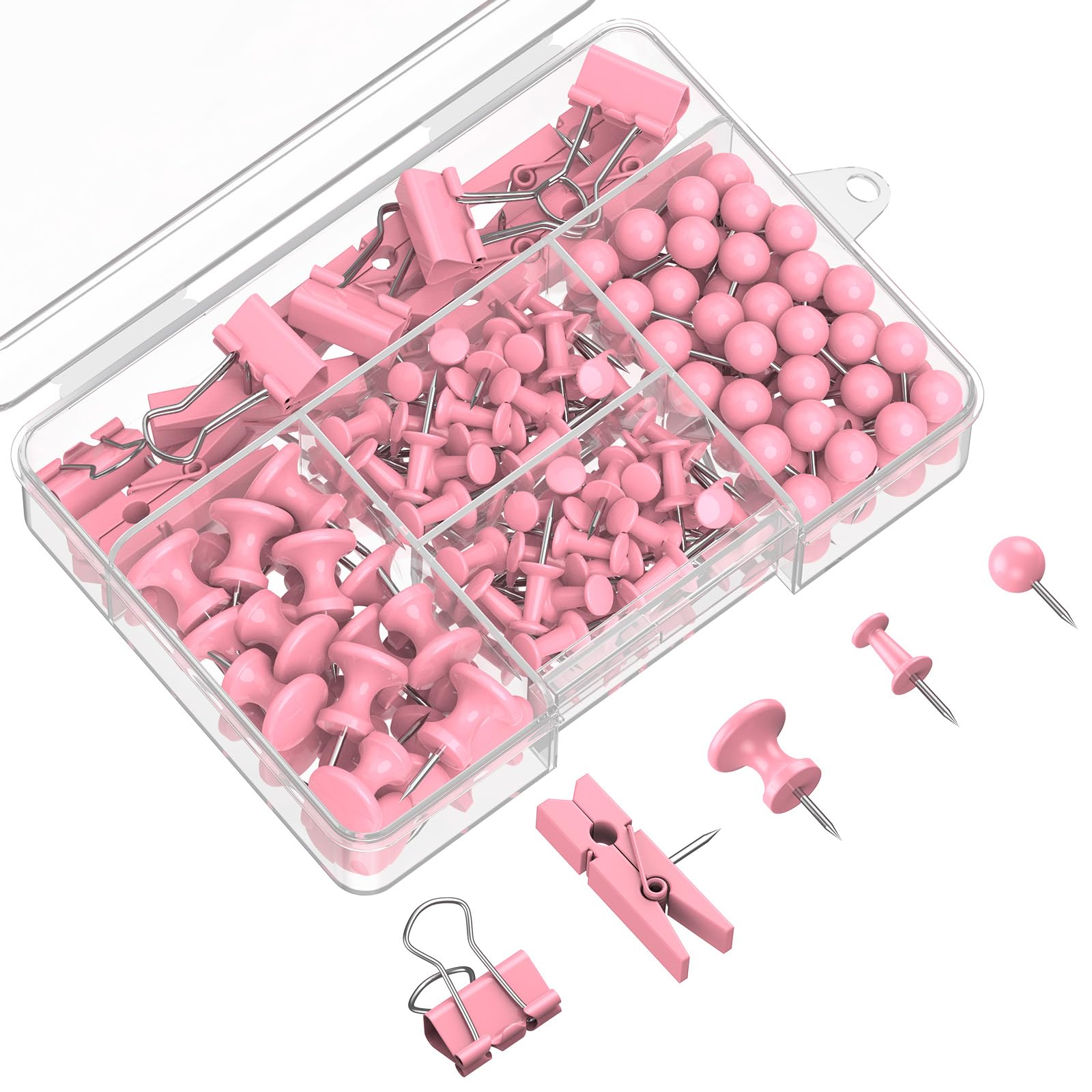 Uniclife 200 Pcs Thumb Tacks for Wall, Pink Push Pins for Bulletin Board & Cork Board, Decorative Push Pins, Cute Thumbtacks Hooks Set for Pictures, Photos, Art & Decor, 5 Styles