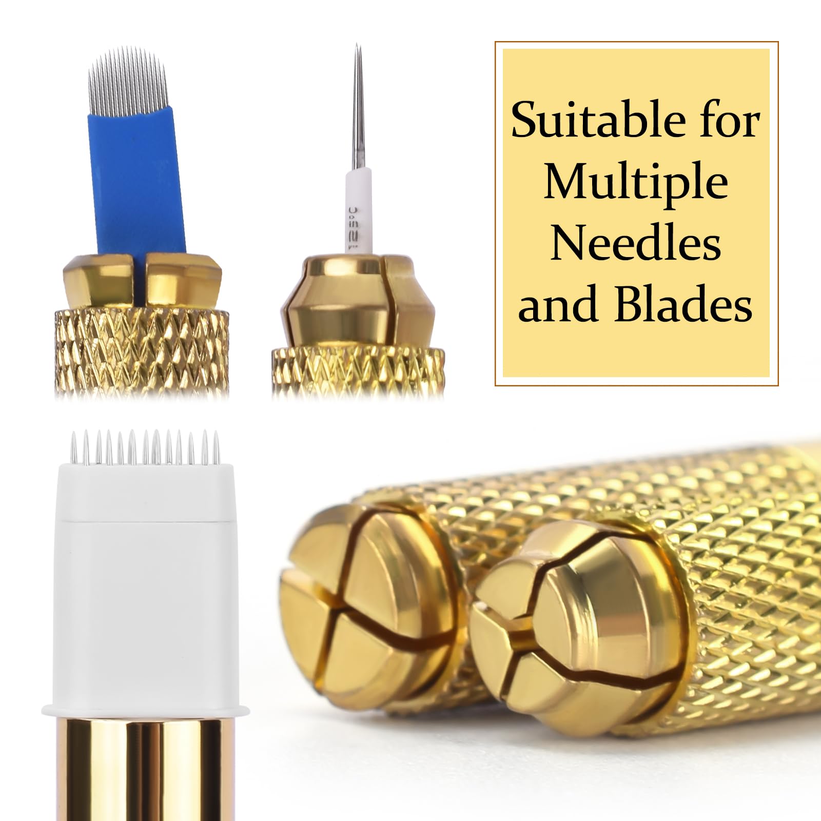 ATOMUS Kit de microblading dorado completo semipermanente, herramienta para tatuaje profesional, 2 unidades, bolígrafo manual de cejas 18U 3RL, suministros de tatuaje