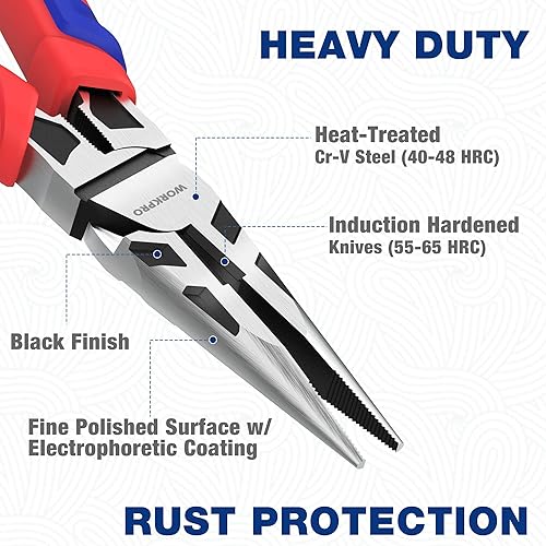 Miniatura 3 de WORKPRO Alicates de punta de aguja premium de 6 pulgadas, precisión de abrazadera de papel, acero CRV resistente, agarre suave con cortador de