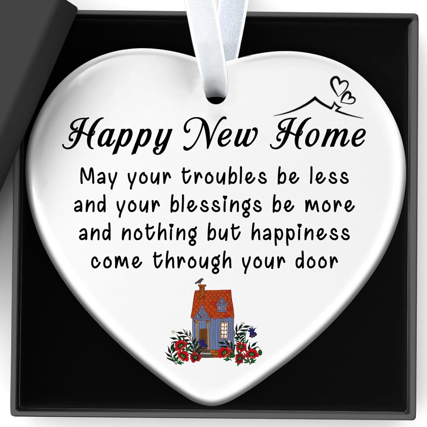 Minwegi White New Home Gifts Housewarming Gift - Heart Shaped Acrylic Ornament With House Design, Elegant Home Decoration For Moving In Present, Includes Gift Box (White)
