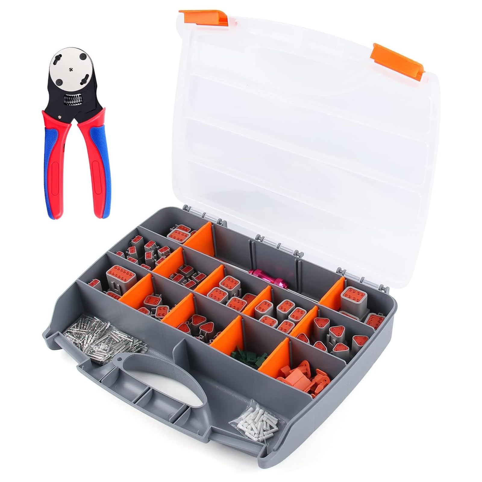 Deutsch - Juego de conectores de 2, 3, 4, 6, 8, 12 pines con crimpadora 14-20 AWG, conectores eléctricos sellados para automóviles, juego de conectores Deutsch con crimpadora