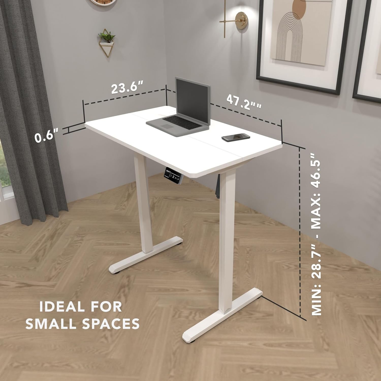 Mount-It! White Standing Desk 48x24 – Electric Height Adjustable Sit to Stand Desk with Memory Presets, Ergonomic Home Office Table, White Frame with White Splice Board Top