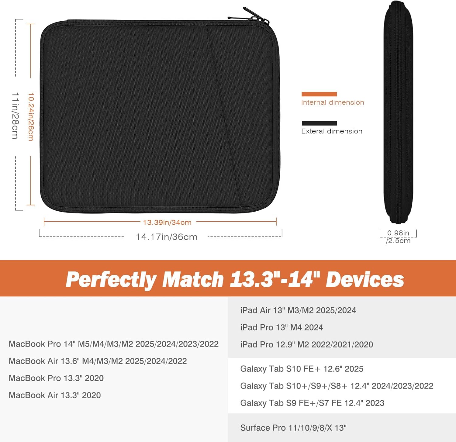 MoKo 13.3-14 Inch Laptop Sleeve Case, Fits New 13-inch MacBook Neo A18 Pro/Mac Air M5-M1, 14" MacBook Pro M5 Pro/M5 Max/M5/M4/M3/M2/M1, Protective Bag Carrying Case with Pocket, Black