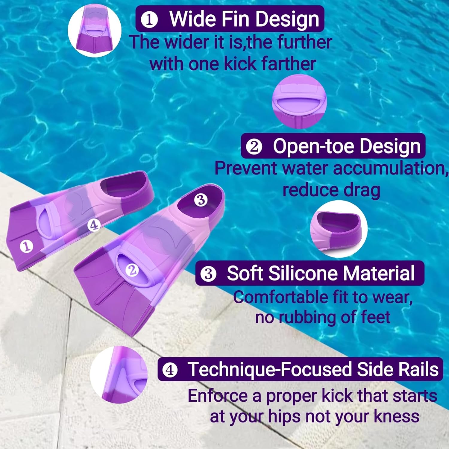 Kids Swim Fins,Comfortable Silicone Flippers for Swimming and Diving,Size Suitable Beginners Kids Girls Boys Adults