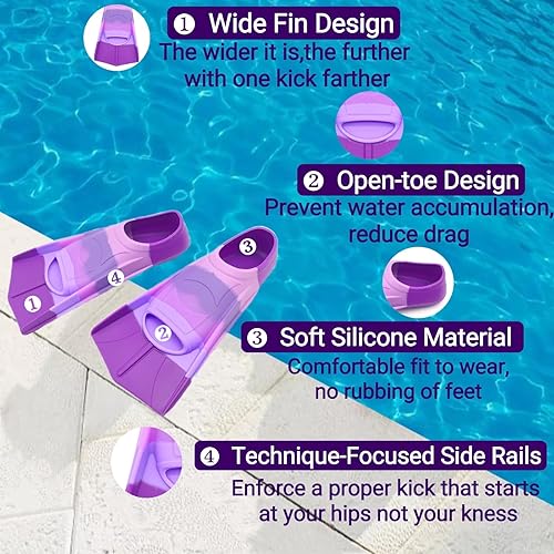Miniatura 49 de Aletas de natación para niños, cómodas aletas de silicona para nadar y bucear, tamaño adecuado para principiantes, niños, niñas, niños y adultos
