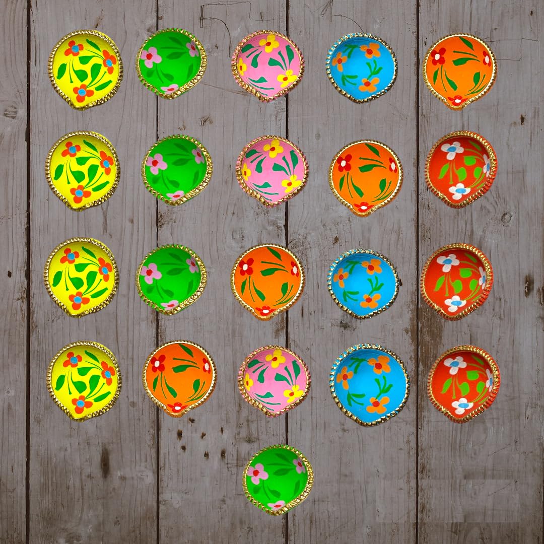 See full amazon price history chart for DEEPTI DECOR Set of 21 Pieces Multi Color Flower Print Decorative Handmade Clay Mitti Diya for Diwali Decoration, Navratra Pooja and All Festival (Pack of 21) DEEPTI DECOR Set of 21 Pieces Multi Color Flower Print Decorative Handmade Clay Mitti Diya for Diwali Decoration, Navratra Pooja and All Festival (Pack of 21) (B0CKTP113X) Amazon Price History, Amazon Price Tracker