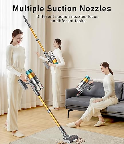 Miniatura 5 de Aspiradora inalámbrica para el hogar, 680 W, 60 Kpa, potente aspiradora de palo mejorada hasta 75 minutos, carga antienredos y montaje en pared