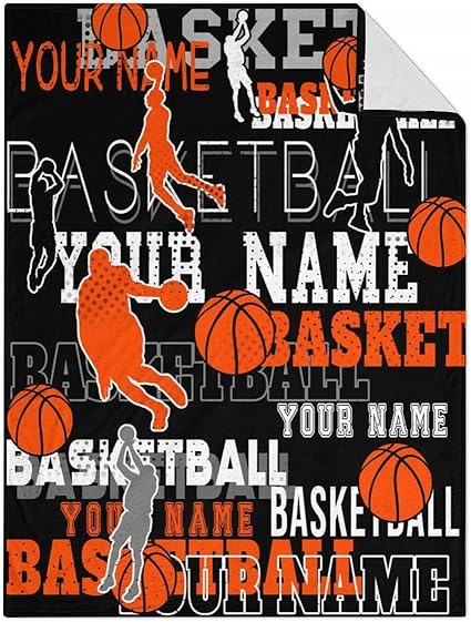 Mercuryelf Custom Basketball Throw Blanket - Soft, Fuzzy & Warm - 60x80 Inches Flannel Blankets for Bed, Couch - Black Sports Throws Gift for Adults