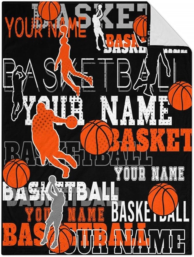 Mercuryelf Custom Basketball Throw Blanket - Soft, Fuzzy & Warm - 60x80 Inches Flannel Blankets for Bed, Couch - Black Sports Throws Gift for Adults