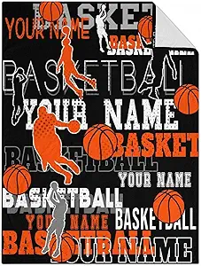 Mercuryelf Custom Basketball Throw Blanket - Soft, Fuzzy & Warm - 60x80 Inches Flannel Blankets for Bed, Couch - Black Sports Throws Gift for Adults