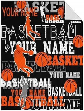 Mercuryelf Custom Basketball Throw Blanket - Soft, Fuzzy & Warm - 60x80 Inches Flannel Blankets for Bed, Couch - Black Sports Throws Gift for Adults