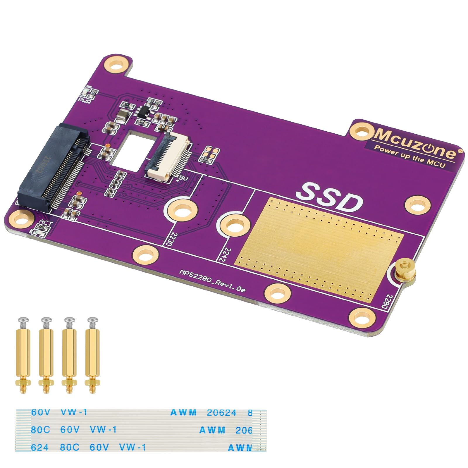 DrocogePCIe M.2 Hat for Raspberry Pi 5 NVMe SSD PIP PCIe Pimoroni Peripheral Board with Extra Screw Sets and FPC Shielded Cable for 2280/2242/2230 NVME and for Raspberry Pi 5