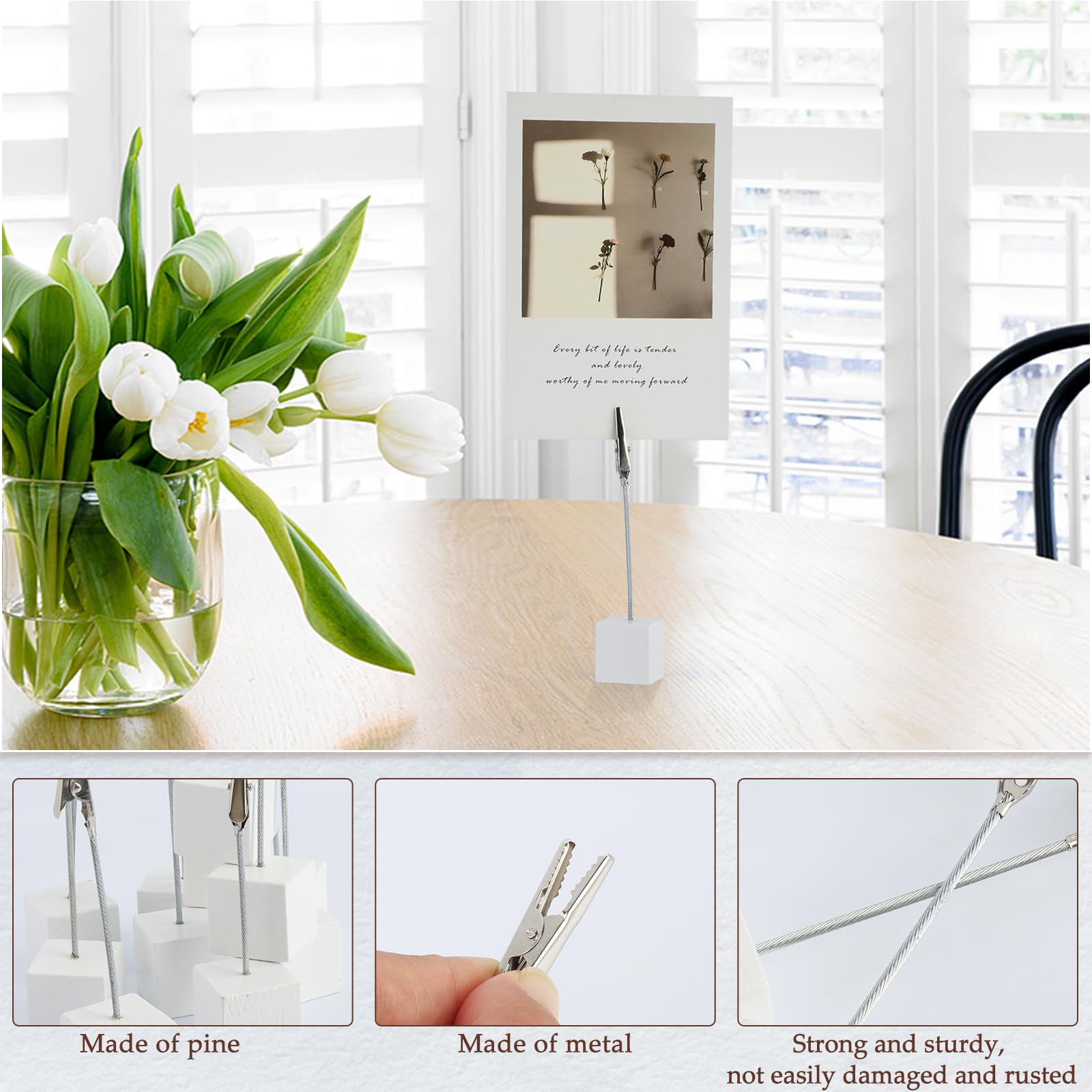 Pack of 20 Photo Holders with Clips, White Memo Clip Holder, Wooden Photo Stand, Note Holder with Crocodile Clip - Image 3