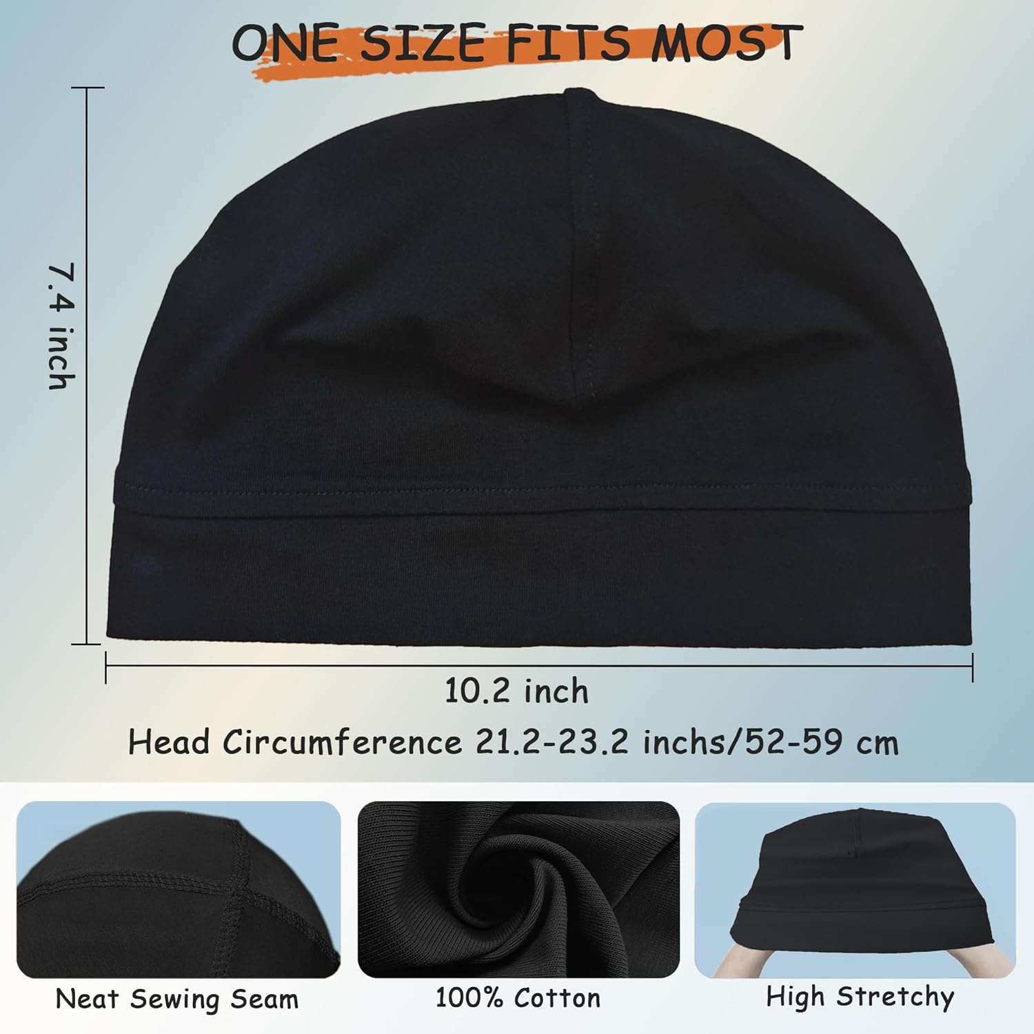 Cotton Skull Cap, Skull Caps for Men Women, 2-Pack Lightweight Beanie Cycling Breathable Helmet Liner Sleep Hats - Image 4