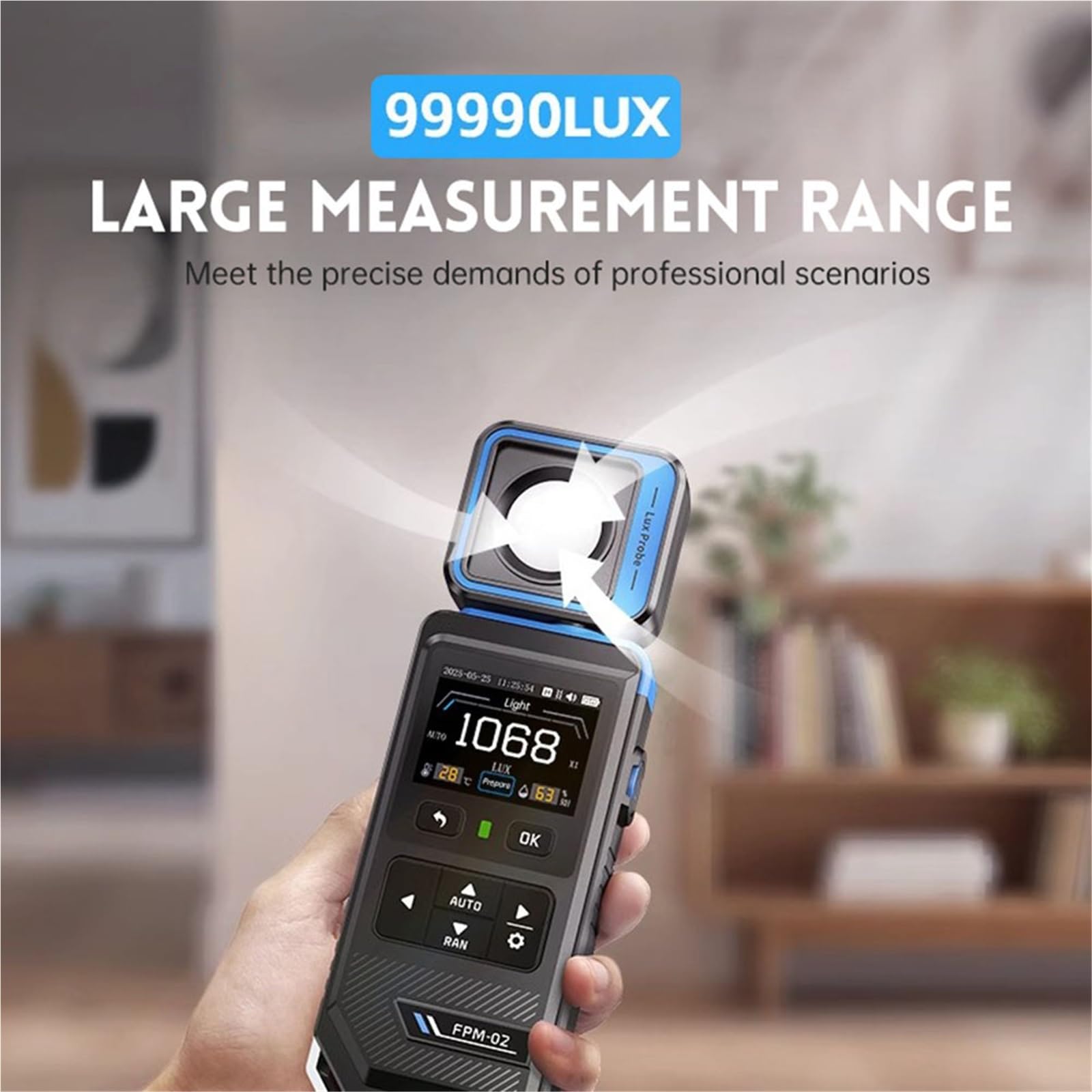 Belichtungsmesser, FPM-02 Hochpräziser Beleuchtungsstärketester Luxmeter Home Light Meter Professionelles Helligkeits-Thermohygrometer
