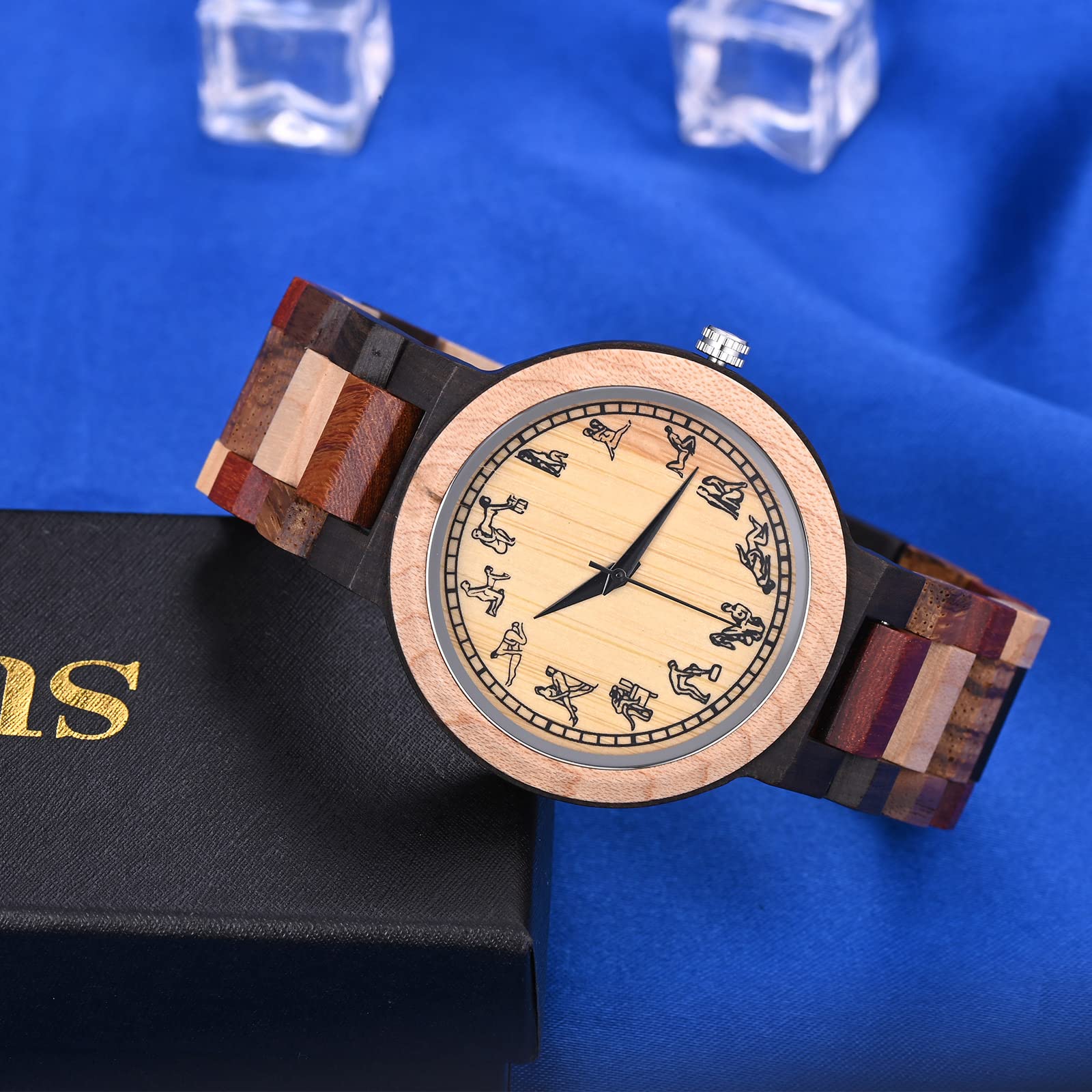 SUPBRO Holzuhren Herren Holz-Armbanduhr Klassik Holzuhr für Herren analoge Uhr Verstellbares Armband Hölzerne Armband für Männer