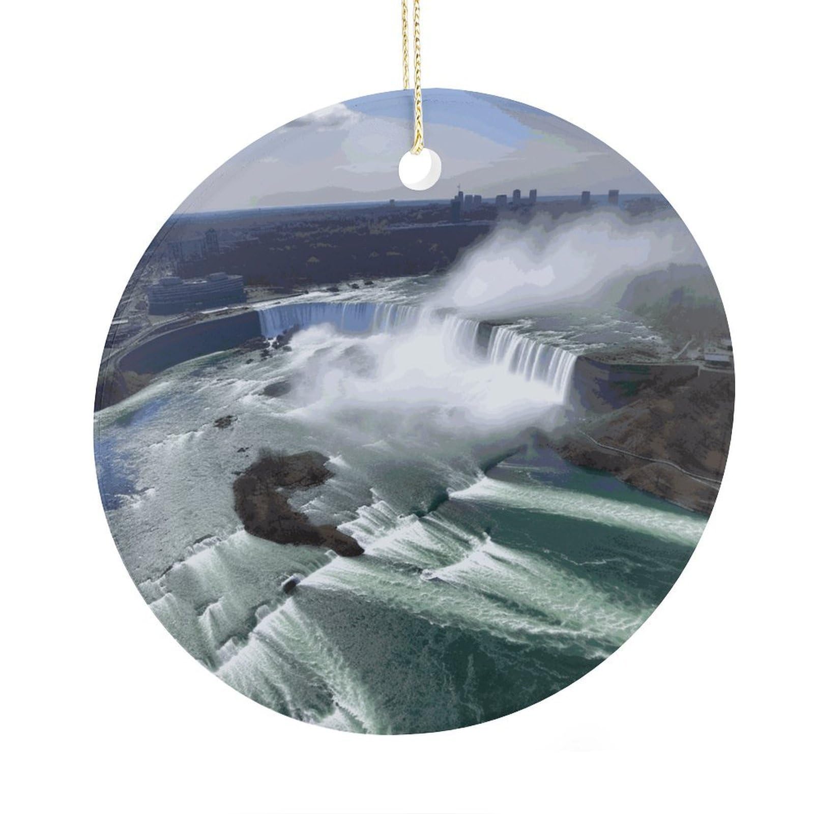 Fekiloot Style Niagara Falls Christmas Ornaments 2.9 Inch Round Ceramic Ornament Keepsake Thank You Gifts For Office, Room, Home - Holiday Present Ideas