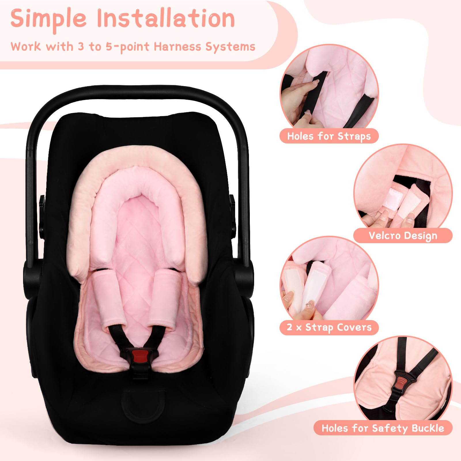 Pea Pod Supoort Coussin de siège auto pour nouveau-né Rose clair