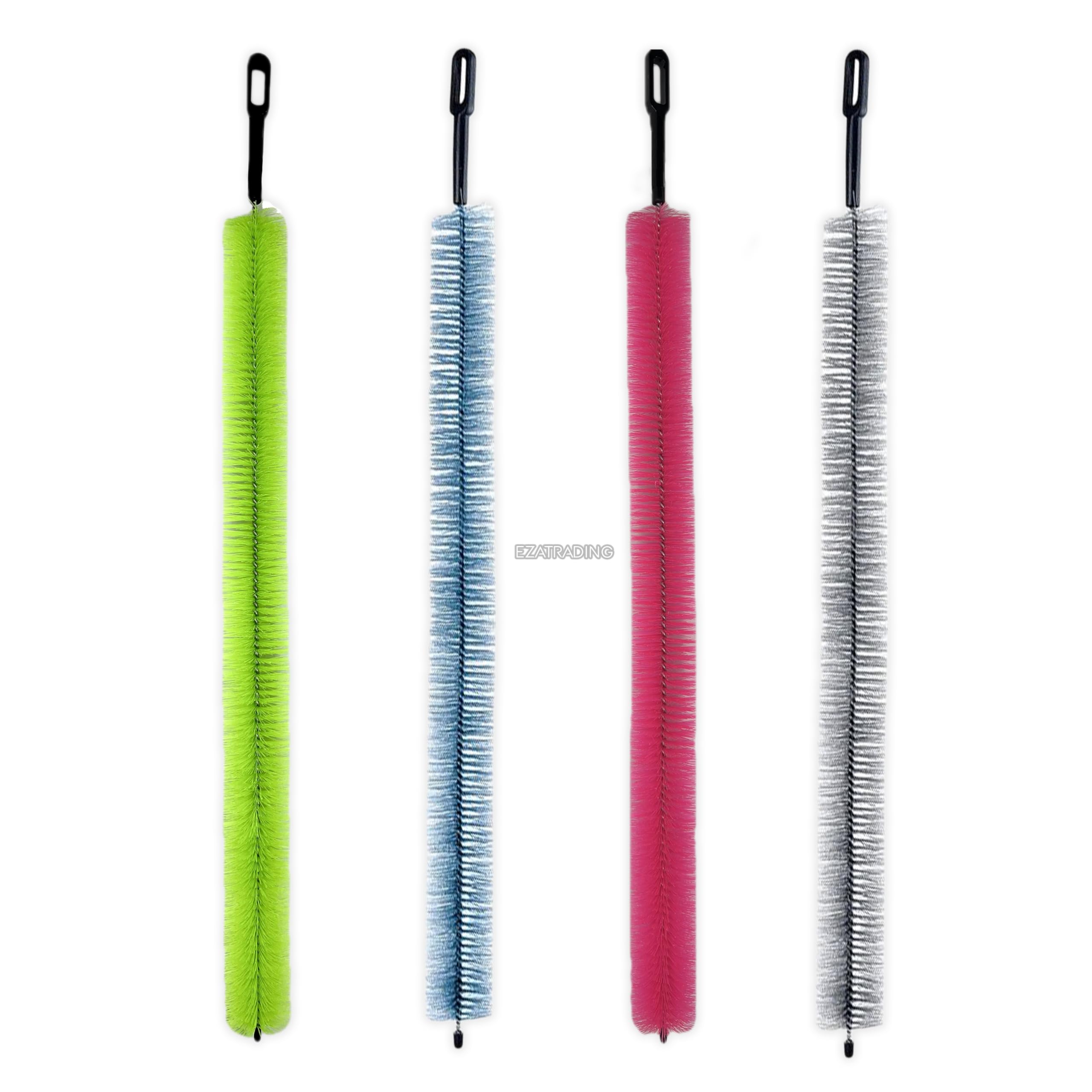 Soft Bristle and Flexible Stainless Steel Brush 27 Inch for Clothes Dryer Lint Vent Trap Cleaning, Refrigerator Coil, Drain Pipes and Radiators Cleaning (Plastic Handle - 4 Pack)