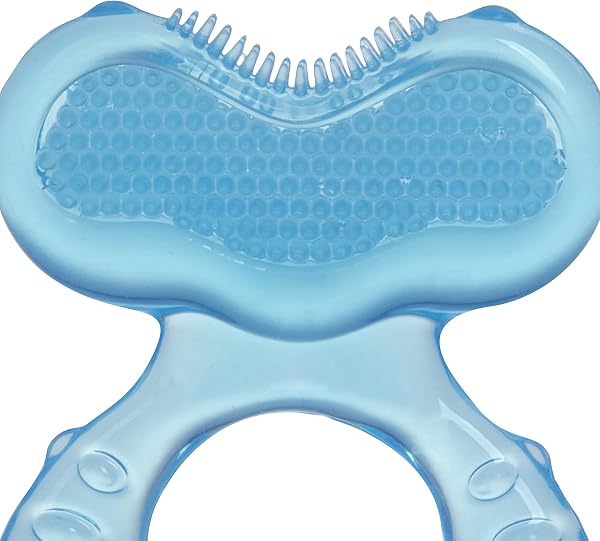 Nuby Teethe-eez souple en silicone | Anneau de dentition en silicone avec surface pour masser les dents | étui hygiénique inclus | Bleu | +3 Mois - 4