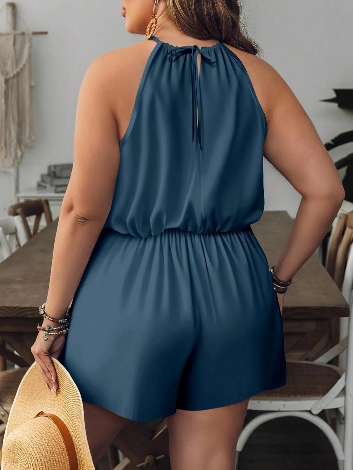 Rompers for Women Summer 2026 Plus Size Solid Color Sleeveless Jumpsuit, Casual