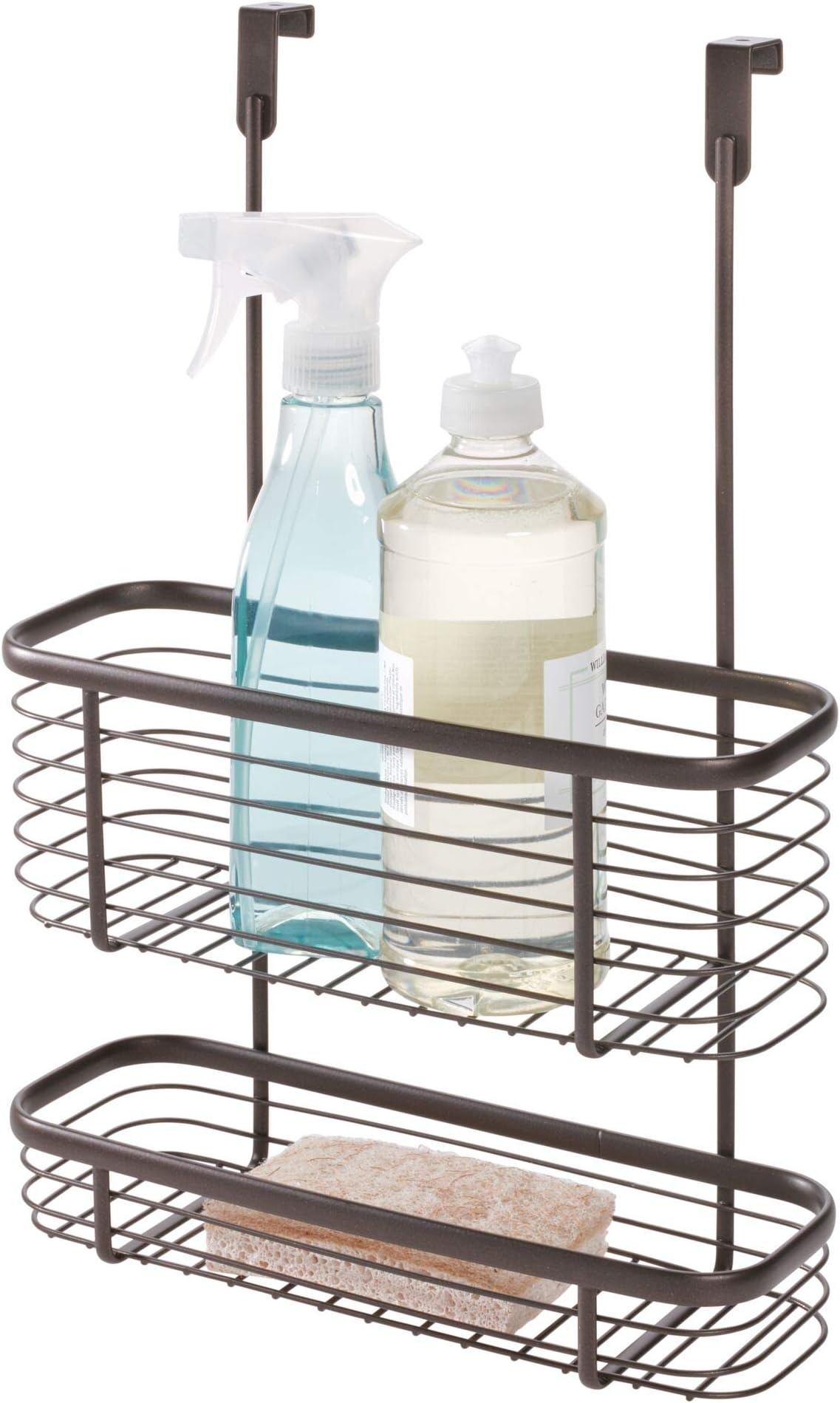 iDesign Axis Over the Cabinet 2-Tier Kitchen Storage Basket Organizer for Aluminum Foil, Sandwich Bags, Cleaning Supplies, Garbage Bath 4" x 11.1" 16.3", Bronze