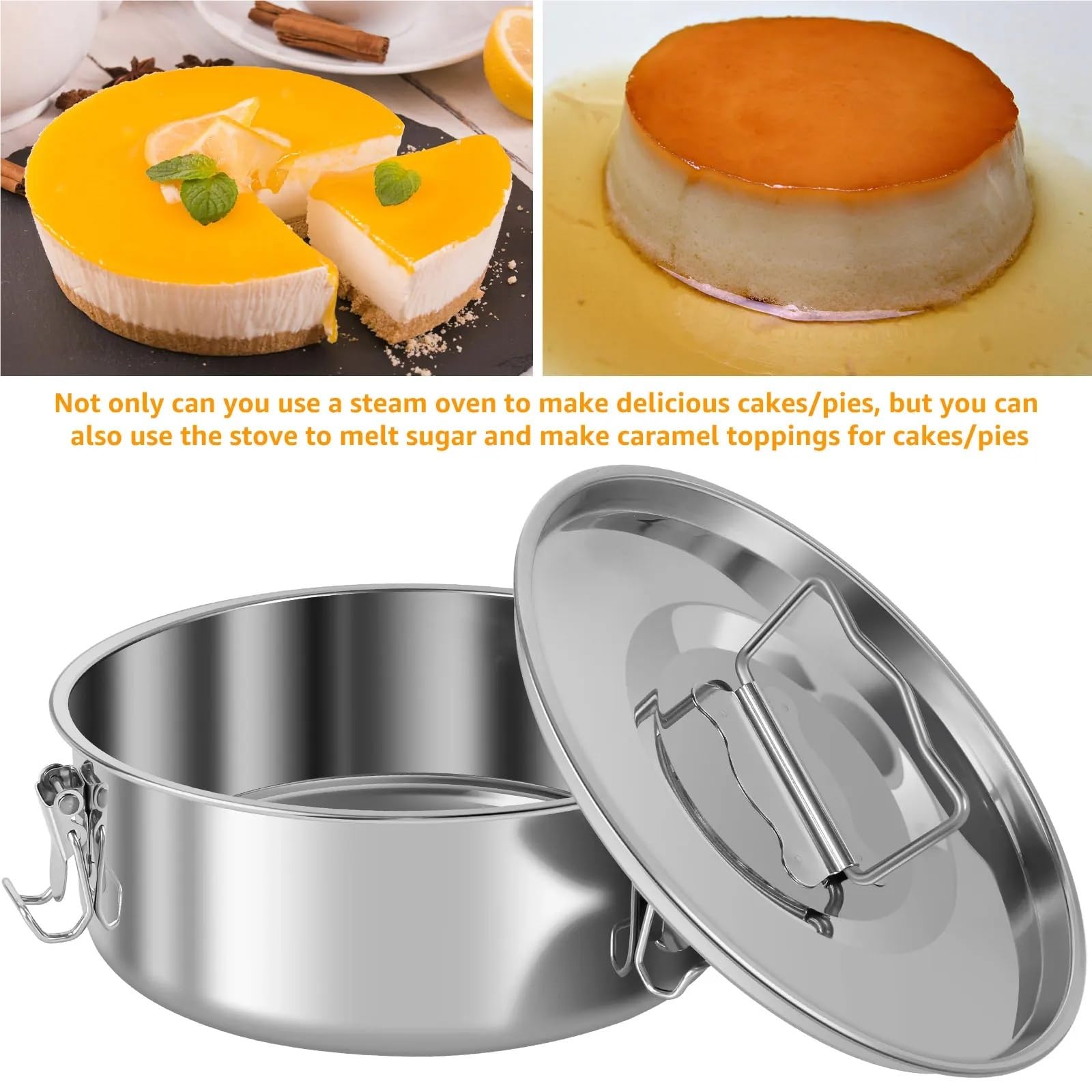 Molde redondo for flan de acero inoxidable de 1,5 cuartos | Molde for hornear pasteles, tartas de queso, pudines y postres.(19cm-1 set)