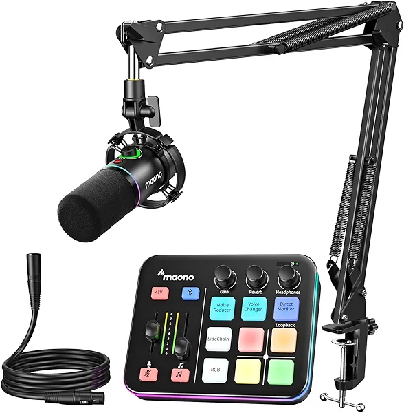 MAONO Gaming Streaming Equipment Bundle: Audio Interface Mixer and XLR Dynamic Mic RGB Noise Reduction Live Streaming Podcasting MaonoCaster PD200XS&G1 NEO PD200XS & G1 Neo